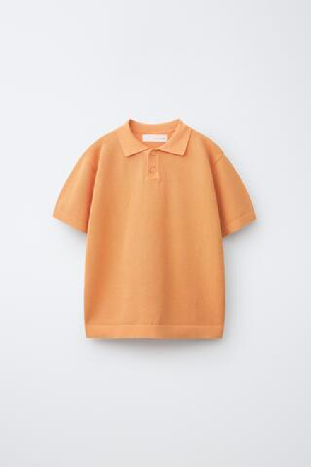 ZARA ОДНОТОННОЕ ПОЛО РЕЛЬЕФНОЙ ВЯЗКИ, ОРАНЖЕВЫЙ