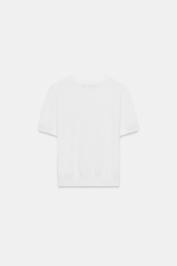 ZARA БАЗОВЫЙ ТРИКОТАЖНЫЙ СВИТЕР С КОРОТКИМИ РУКАВАМИ, БЕЛЫЙ