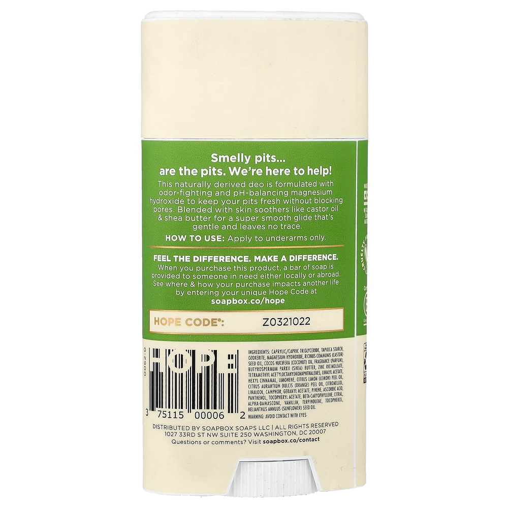 Soapbox, дезодорант без алюминия, бергамот и цитрус, 75 г (2,65 унции)