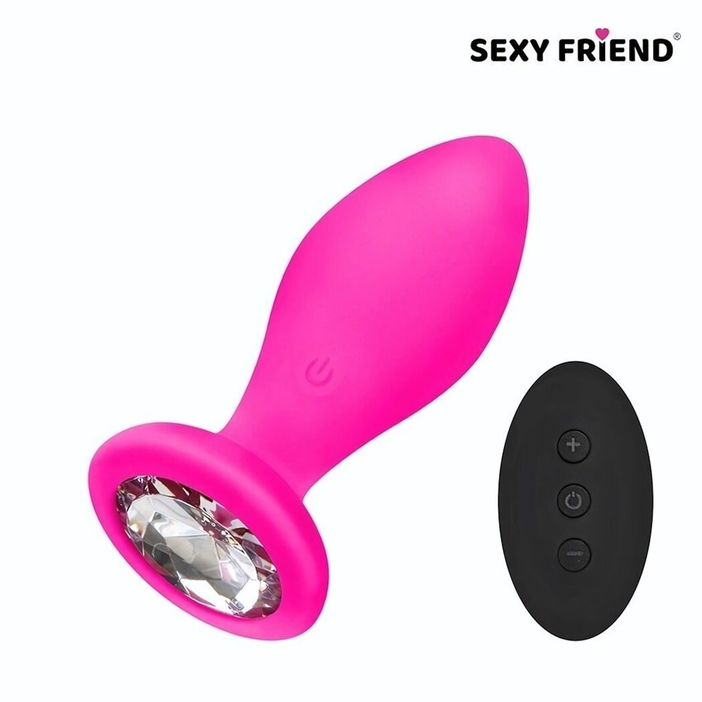 Розовая вибровтулка с прозрачным кристаллом и пультом ДУ - 8,5 см. (Цвет: прозрачный)