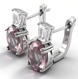 Ювелирные серьги из серебра 925 пробы,вставка султанит гидротермальный,фианит