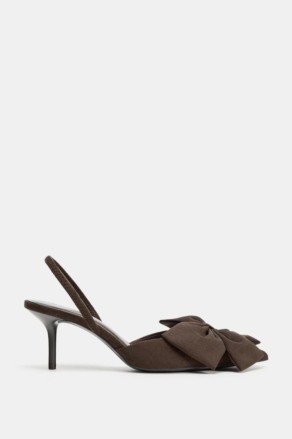 ZARA ТУФЛИ НА КАБЛУКЕ С ДЕКОРАТИВНЫМ БАНТОМ, КОРИЧНЕВЫЙ