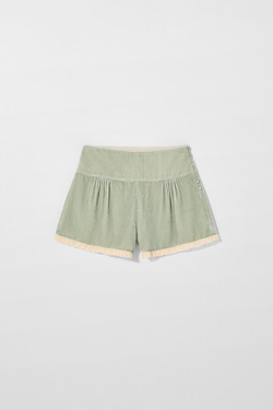 ZARA X KATE MOSS ШОРТЫ БАРХАТНЫЕ С КРУЖЕВОМ, СВЕТЛО-ЗЕЛЕНЫЙ