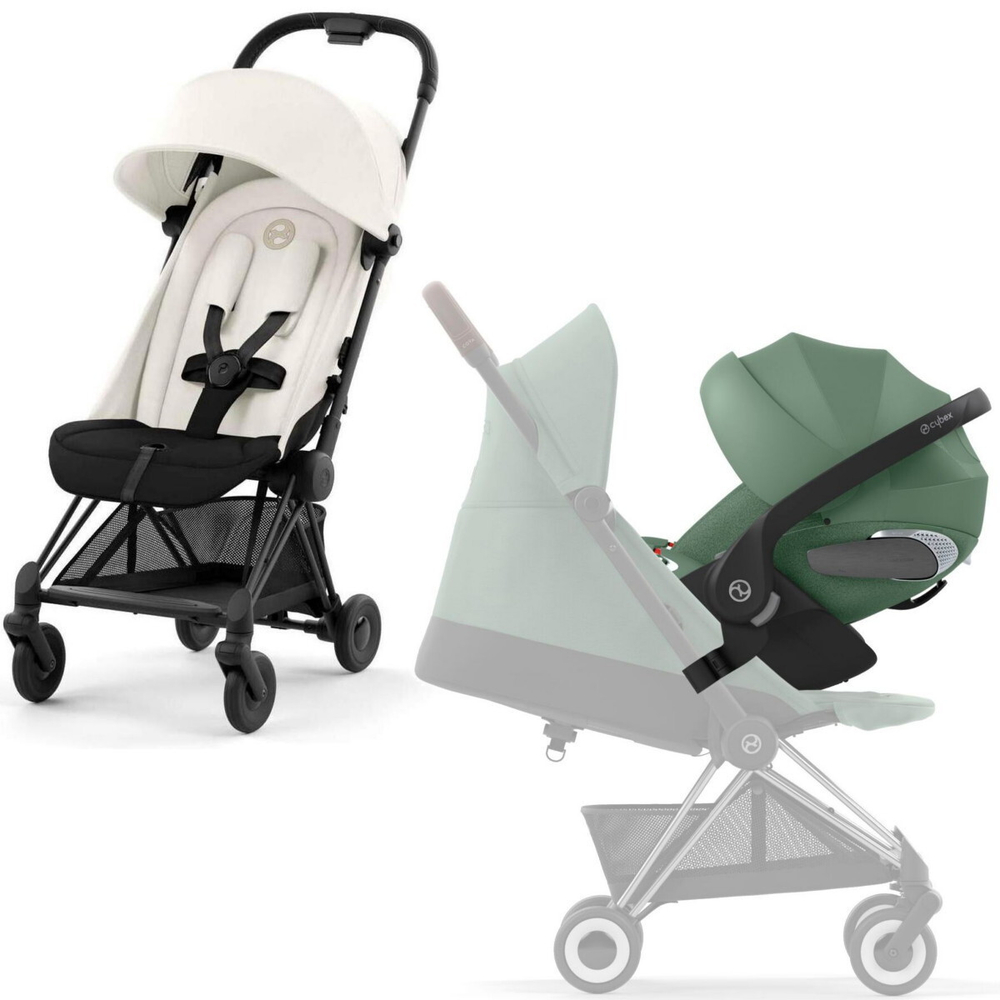 Коляска Cybex Coya Matt Black Frame Cloud T i-Size Leaf Green Plus 2 в 1 Off White с дождевиком и бампером