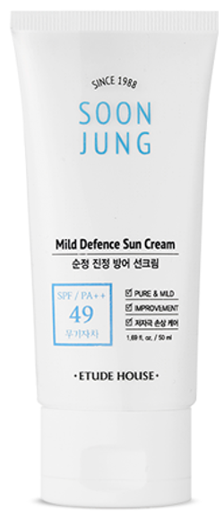 Etude House Soon Jung Mild Defence Sun Cream солнцезащитный кремSPF49 PA++ 50мл