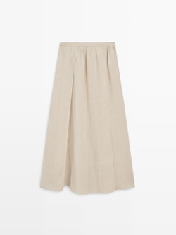 Massimo Dutti Струящаяся юбка миди из смеси рами, кремовый