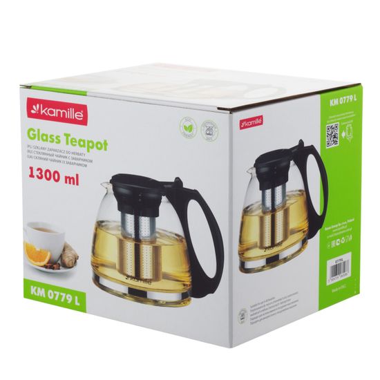 Стеклянный заварочный чайник 1300 мл. Kamille KM 0779L со съемным ситечком
