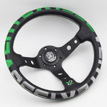 Спортивный руль Vertex Style Green+Grey кожа с выносом