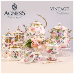 КАСТРЮЛЯ ЭМАЛИРОВАННАЯ AGNESS С КРЫШКОЙ, СЕРИЯ ВИНТАЖ, 4,8Л, ДИАМЕТР=22СМ (КОР=4ШТ.)