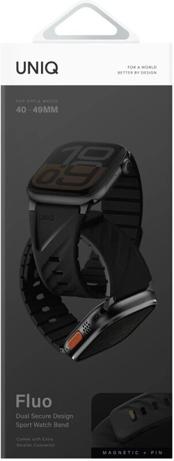 Сменный ремешок Uniq FLUO Silicone Rubber для Apple Watch 44/45/49мм, Rubber Black (49-40MM-FLUOMBLK)