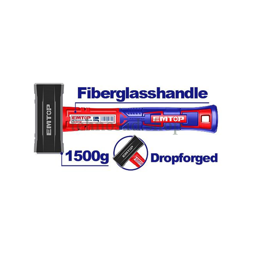 Кувалда EMTOP с фиберглассовой рукояткой 1500 г EHAMSH1500