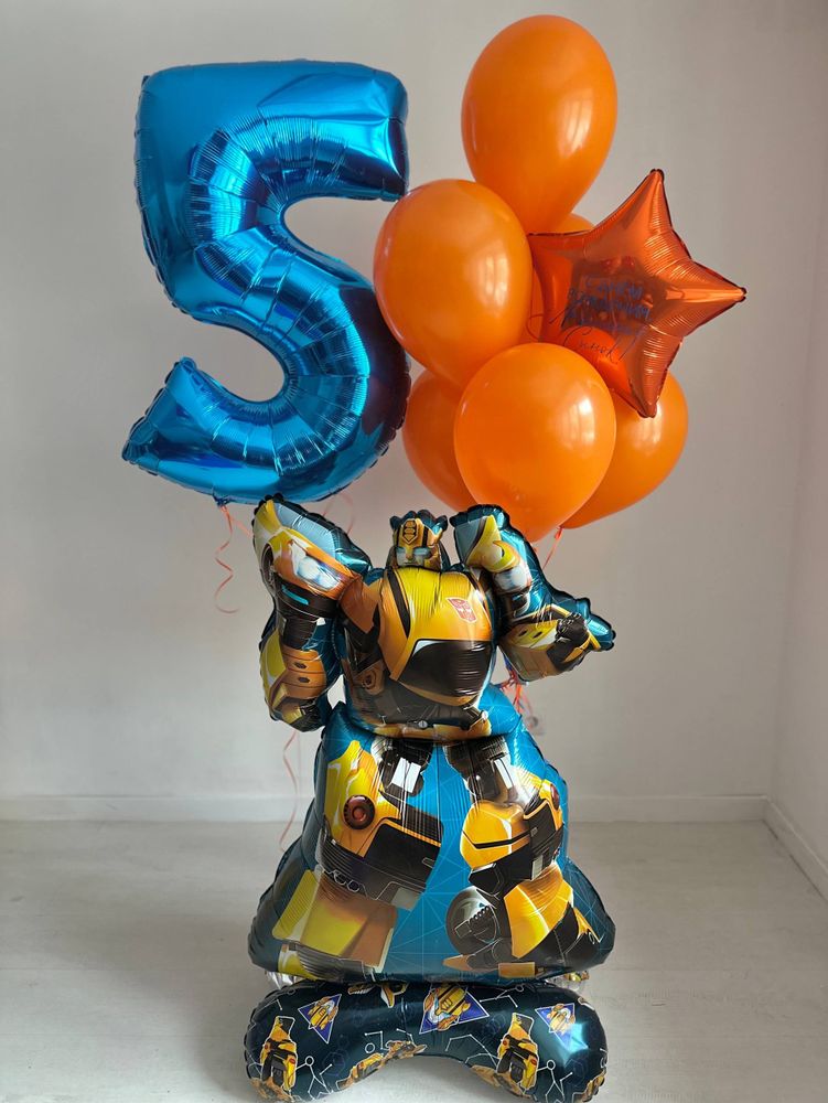 Воздушные гелиевые шары Трасформер оранжевый/синий №4578