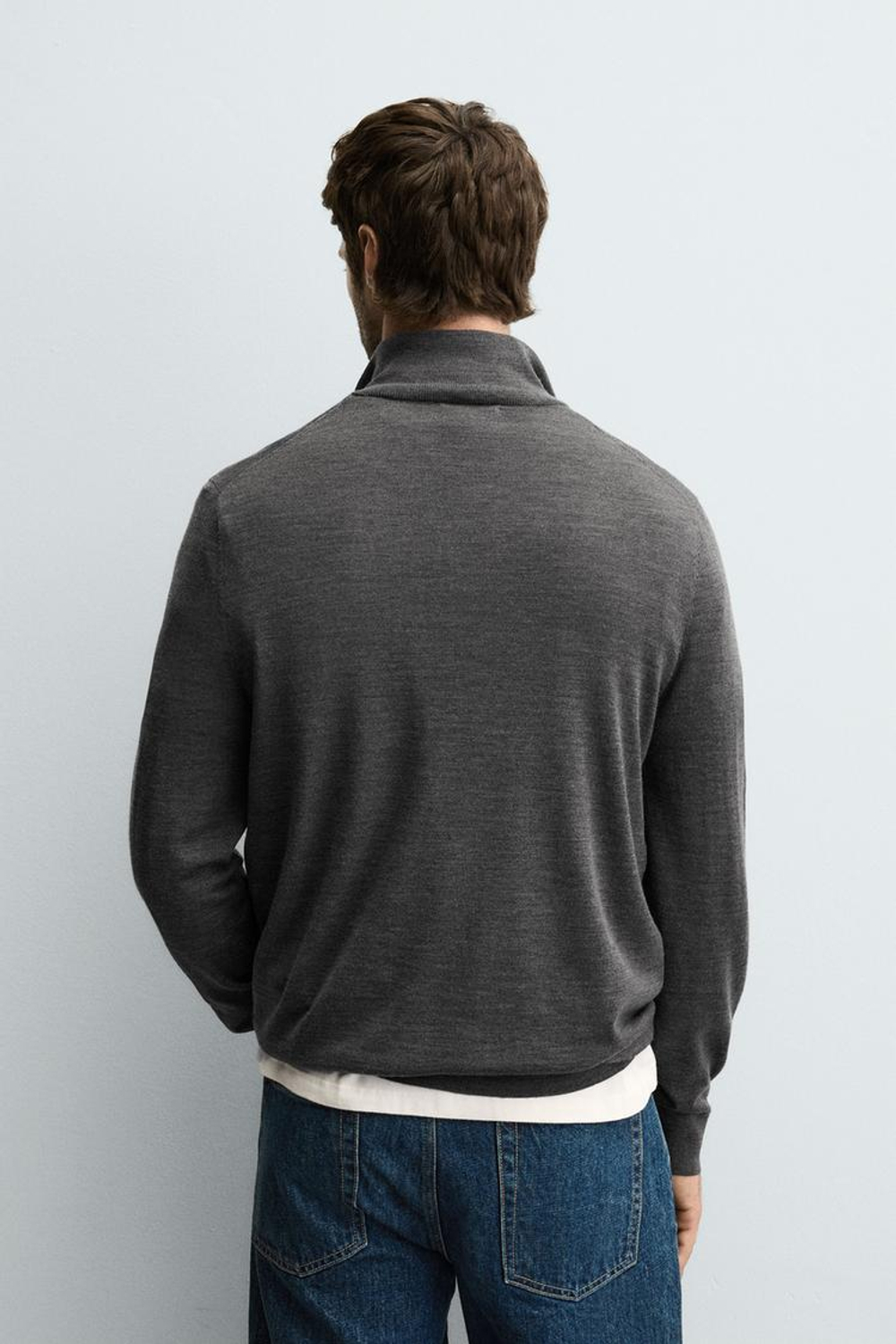 ZARA ШЕРСТЯНОЙ СВИТЕР С ВОРОТНИКОМ НА МОЛНИИ, СЕРЫЙ МЕЛАНЖ