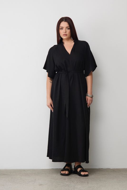 Платье-туника из жатой вискозы, черный