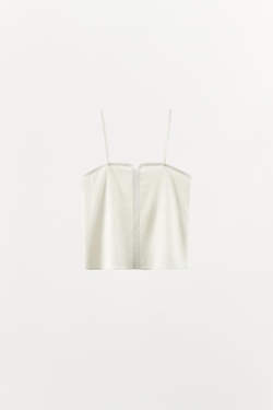 ZARA АТЛАСНЫЙ ТОП В БЕЛЬЕВОМ СТИЛЕ, ЖЕЛТОВАТО-БЕЛЫЙ