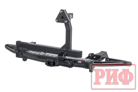 Бампер задний силовой/защита штатного бампера Toyota Fortuner 2015+ c квадратом под фаркоп, калиткой, подсветкой номера РИФ