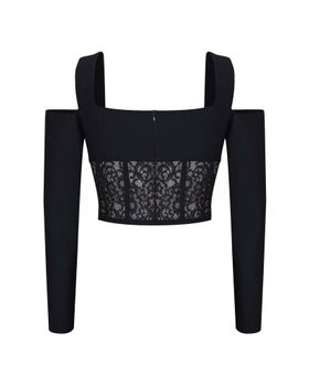 Блуза корсетного типа из кружева и крепа со спущенными рукавами