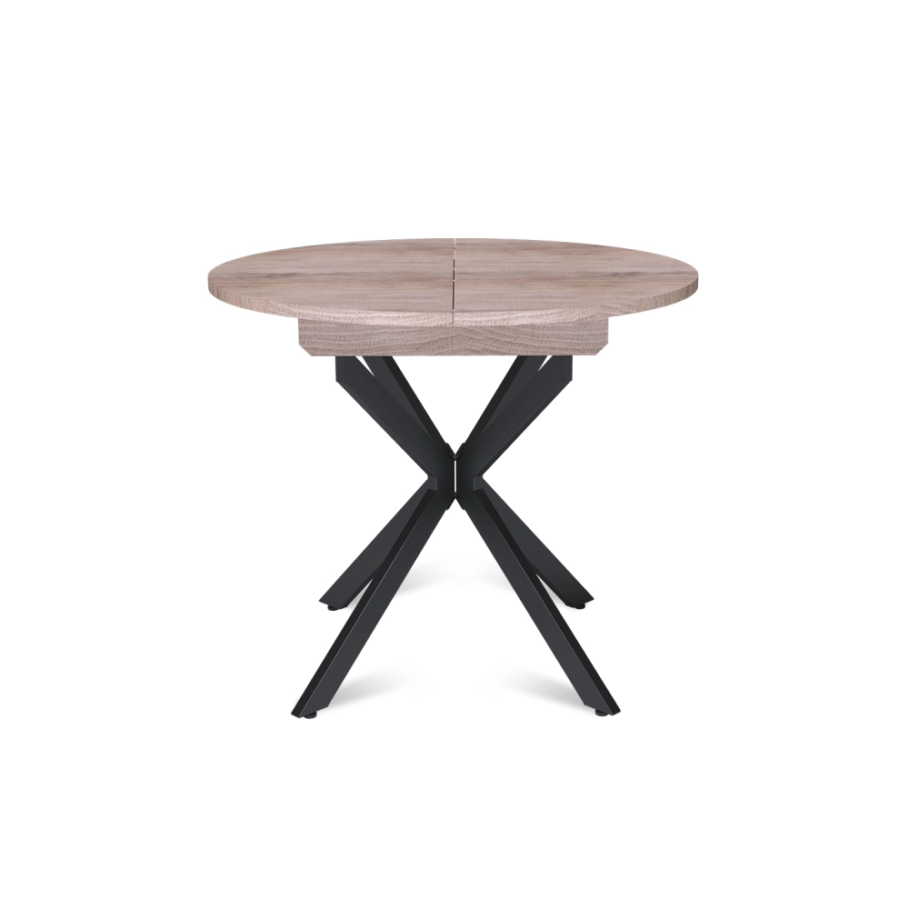 Стол круглый раздвижной Твист (90+30) дуб эндгрейн / опоры черные
