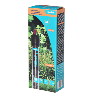 NARIBO Нагреватель 50Вт стеклянный, для аквариума 35-60л
