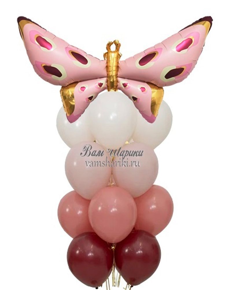 Букет из гелиевых шаров с розовой бабочкой
