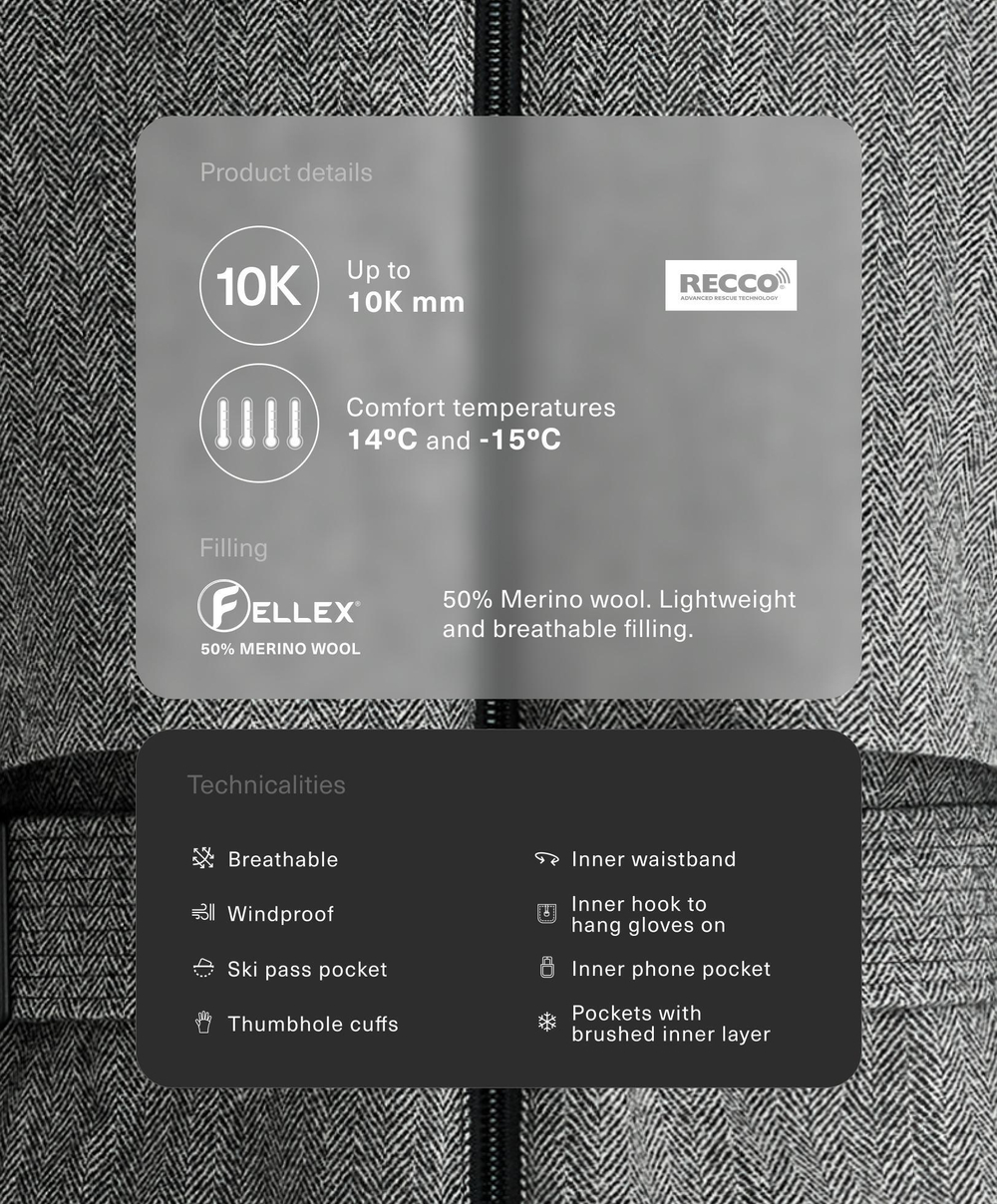 Oysho Водостойкая куртка FELLEX® Wool Blend SKI, антрацитово-серый