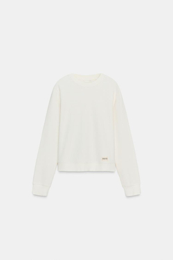 ZARA ВАФЕЛЬНАЯ ФУТБОЛКА С ЭТИКЕТКОЙ, ЖЕЛТОВАТО-БЕЛЫЙ