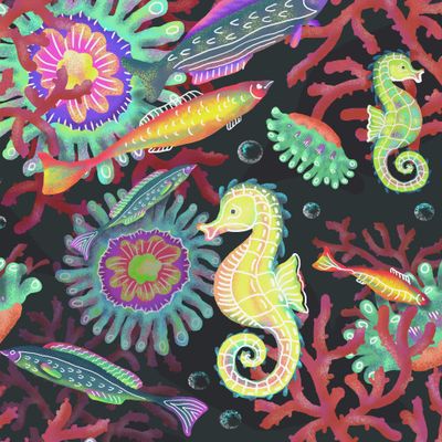 кораллы морские коньки и рыбки крупные