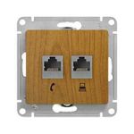 Schneider Electric Glossa Дерево Дуб Розетка 2-местная компьютерная RJ45+RJ45, категория 5E, механизм IP20 скрытая установка GSL000585KK