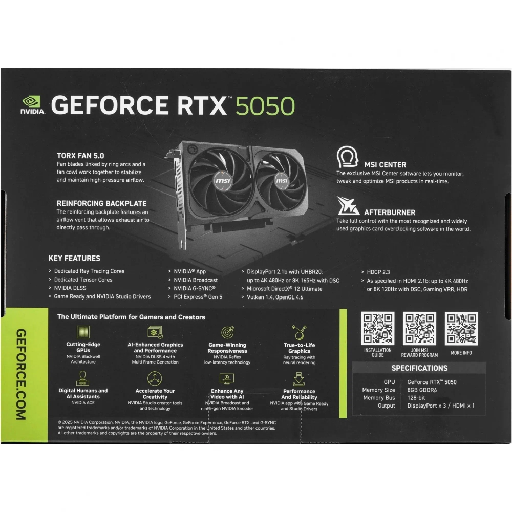 Видеокарта MSI RTX5050 SHADOW 2X OC 8GB GDDR6