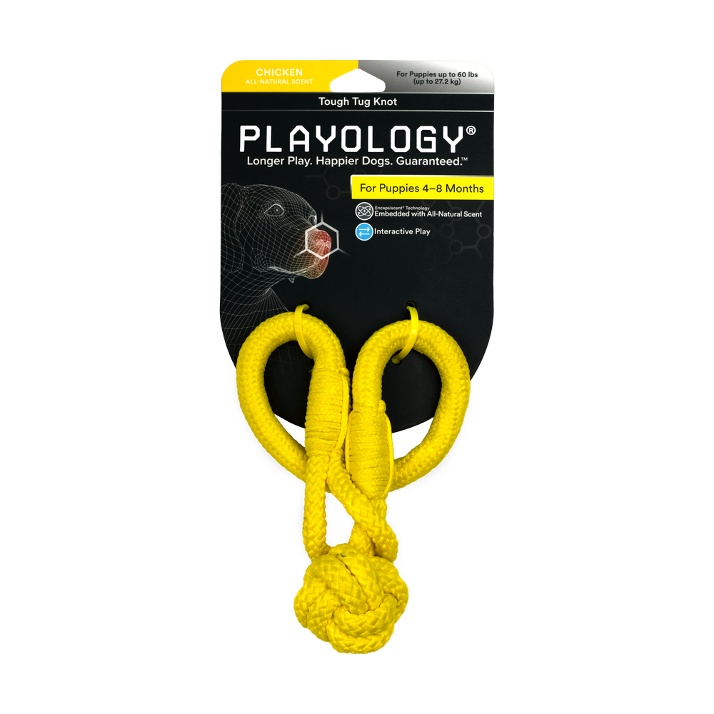 Playology жевательный канат TOUGH TUG KNOT для щенков 4-8 месяцев с ароматом курицы, цвет желтый