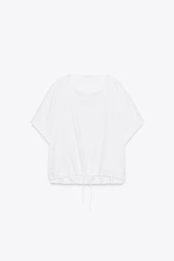 ZARA ХЛОПКОВАЯ ФУТБОЛКА С ЗАВЯЗКАМИ, БЕЛЫЙ
