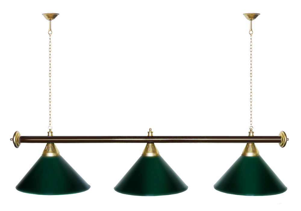 Лампа STARTBILLIARDS 3 пл. (плафоны зеленые,штанга золотая,фурнитура золото)