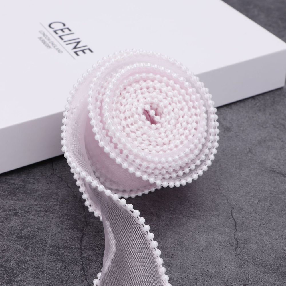 Лента Органза с бусинками (4см*4,5м), Нежно-Розовый