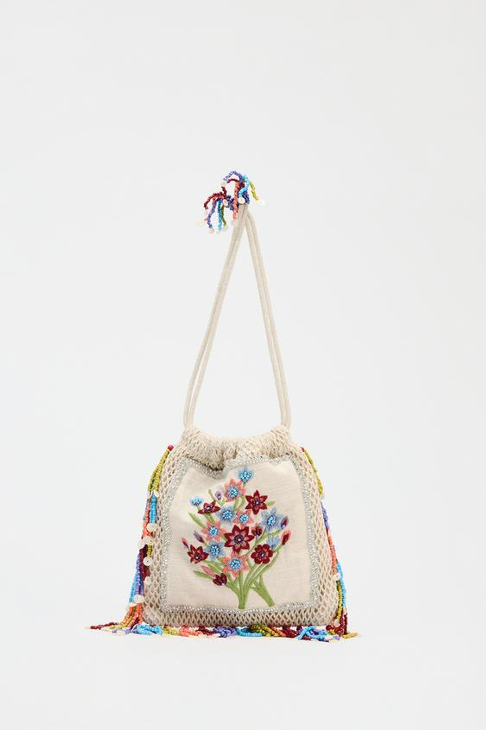 ZARA СУМКА-МЕШОК С ЦВЕТОЧНОЙ ВЫШИВКОЙ, РАЗНОЦВЕТНЫЙ