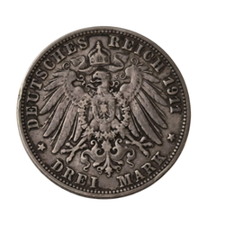 Монета 3 Марки 1911 г. "25 лет свадьбы Вильгельма II и Шарлотты"