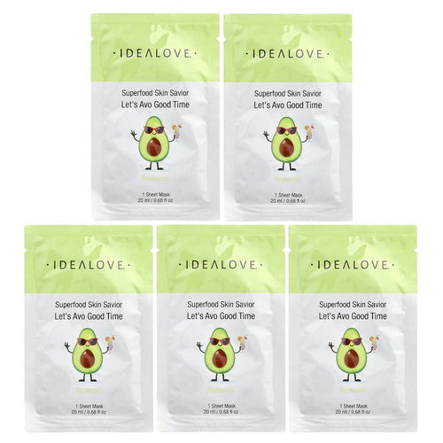Idealove, Superfood Skin Savior, маска для лица с суперфудами, авокадо, 5 шт. по 20 мл (0,68 жидк. унции)