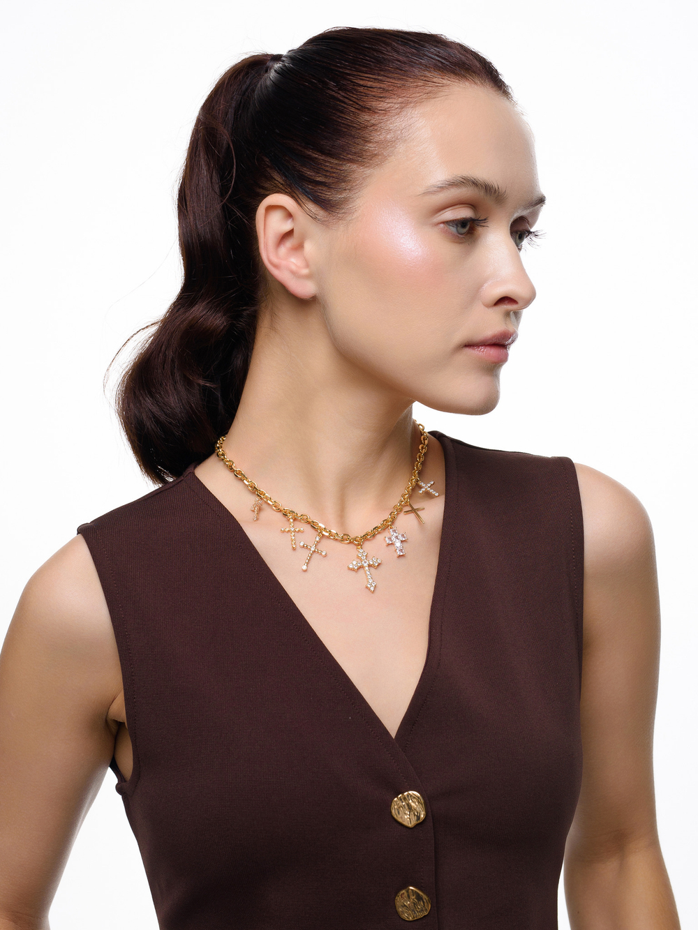 Колье "Cross" 7 крестов Gold