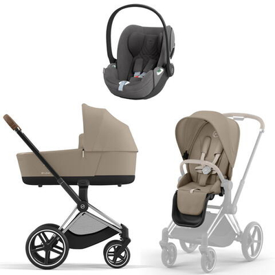 Коляска 3 в 1 Cybex Priam IV Chrome Brown complete и автокресло Cloud T i-Size Mirage Grey Plus Cozy Beige