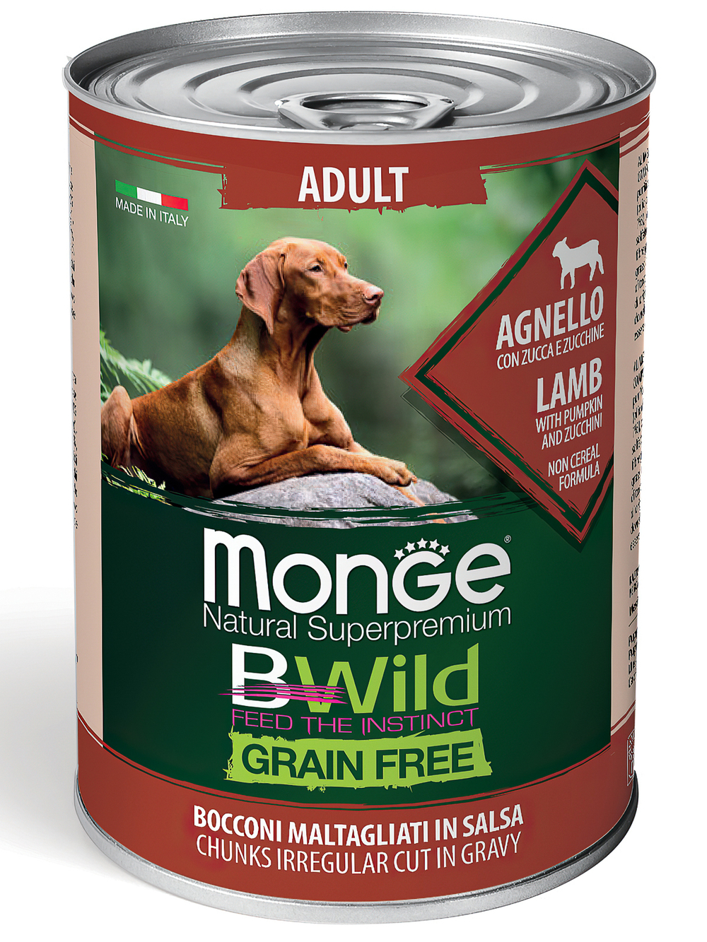 Влажный корм Monge Dog BWild GRAIN FREE для взрослых собак, беззерновой, из ягненка с тыквой и кабачками 400 г