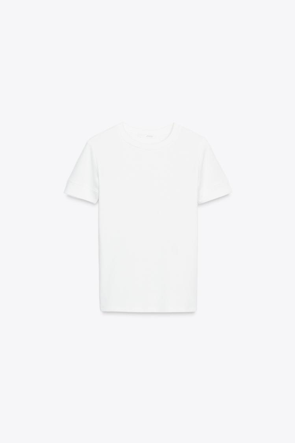 ZARA МИНИМАЛИСТИЧНАЯ ФУТБОЛКА С КОРОТКИМИ РУКАВАМИ, ЖЕЛТОВАТО-БЕЛЫЙ