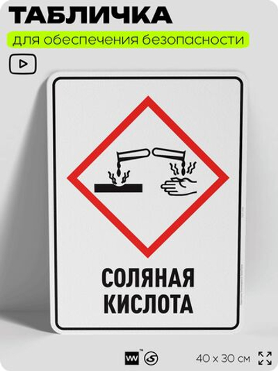 Табличка для обеспечения безопасности "Соляная кислота", для производства, предприятия, организаций, 40х30 см, Silver Plane x Айдентика Технолоджи
