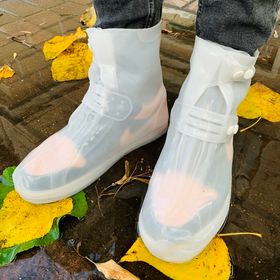 Бахилы-чехлы силиконовые для обуви на Кнопках от дождя и грязи Антискользящие Белые