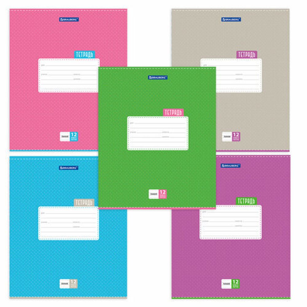 Тетрадь 12 л. BRAUBERG, линия, обложка картон, ТОЧКИ, 103027, 5шт