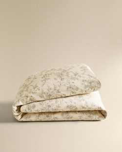 ZARA HOME ПОДОДЕЯЛЬНИК С ЦВЕТОЧНЫМ ПРИНТОМ, БЕЖЕВЫЙ