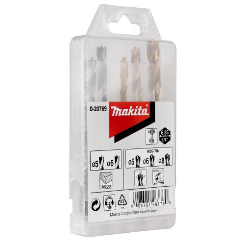 Набор сверл Makita по дереву и металлу1/4" HSS-TIN 5 шт   D-20769