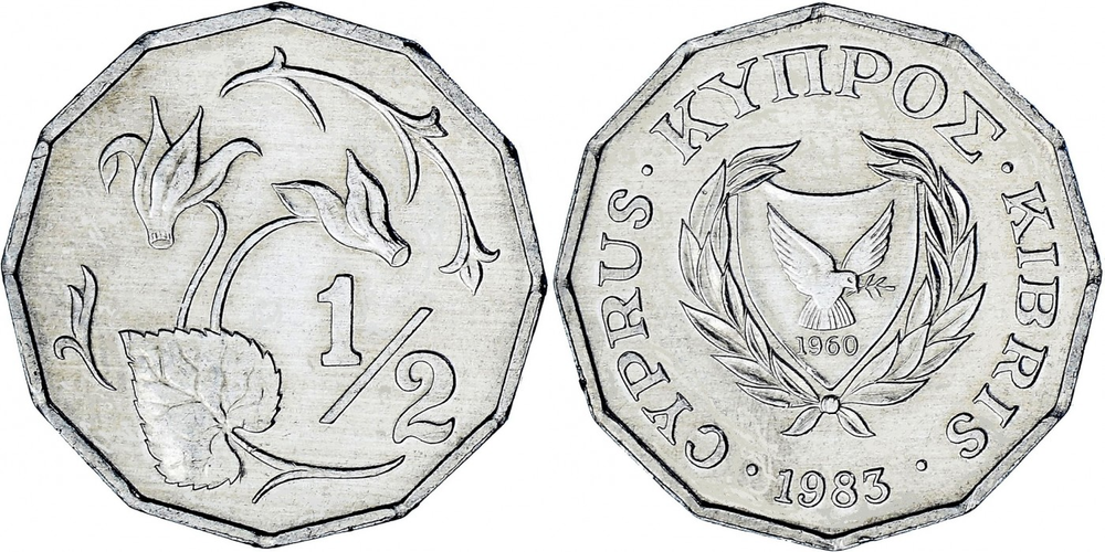 Кипр 1/2 цента, 1983 Цикламен XF