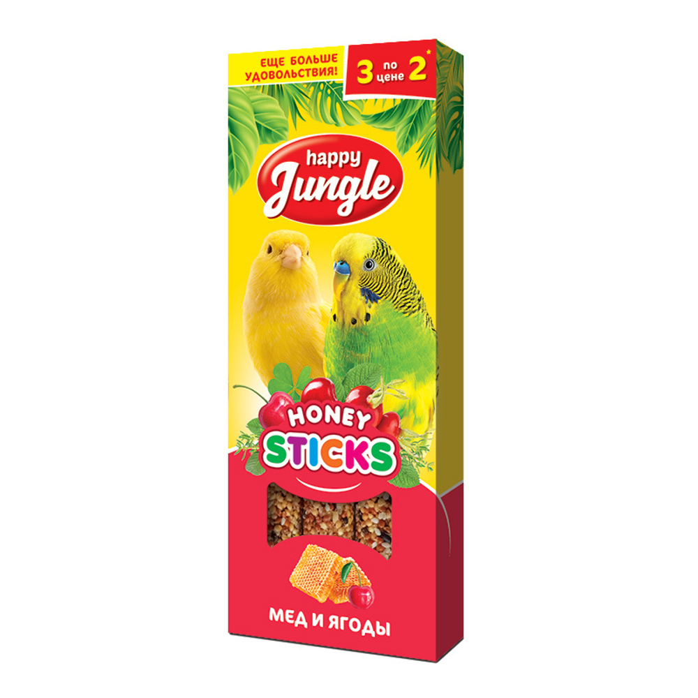 HAPPY JUNGLE Палочки для птиц, мед и ягоды