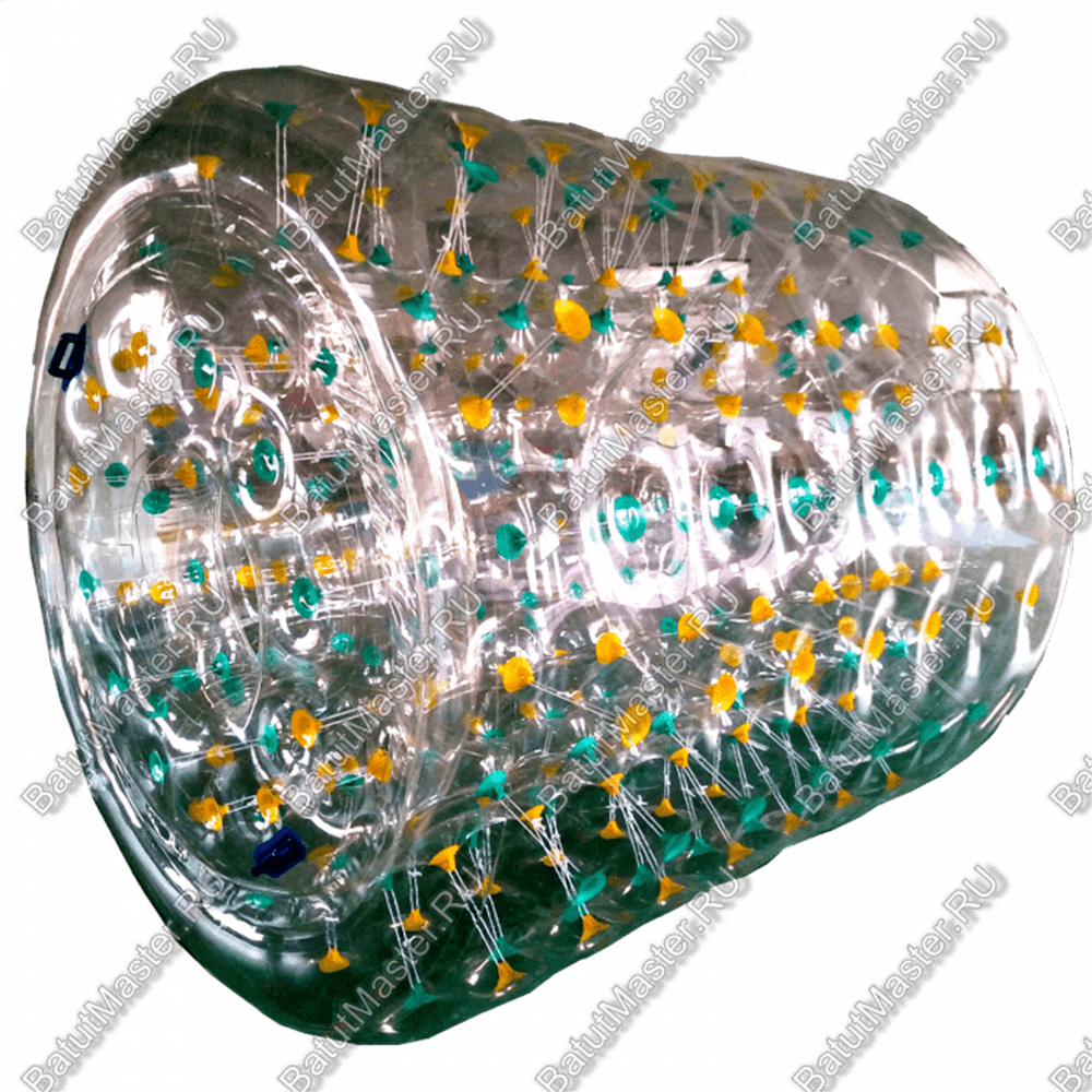 Аттракцион Водный роллер (Гидророллер) "Прозрачный с желто-зелеными стропами" ПВХ, 2.4*2.2*2.2 м