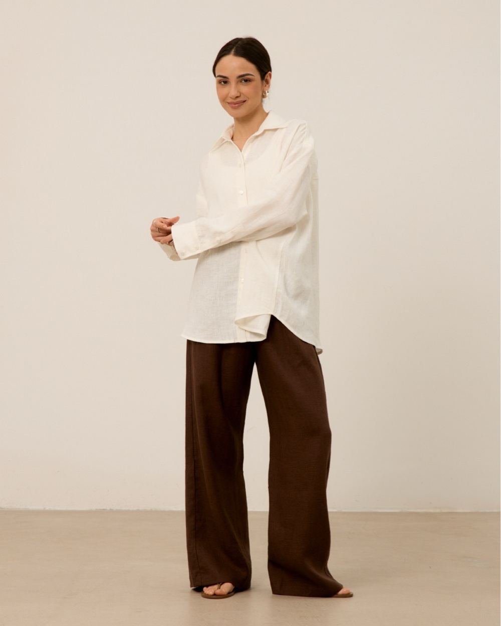 Рубашка 07, из 100% льна, молочная