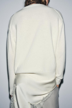 ZARA ДЖЕМПЕР ИЗ 100% КАШЕМИРА С ДЛИННЫМИ РУКАВАМИ, ЭКРЮ